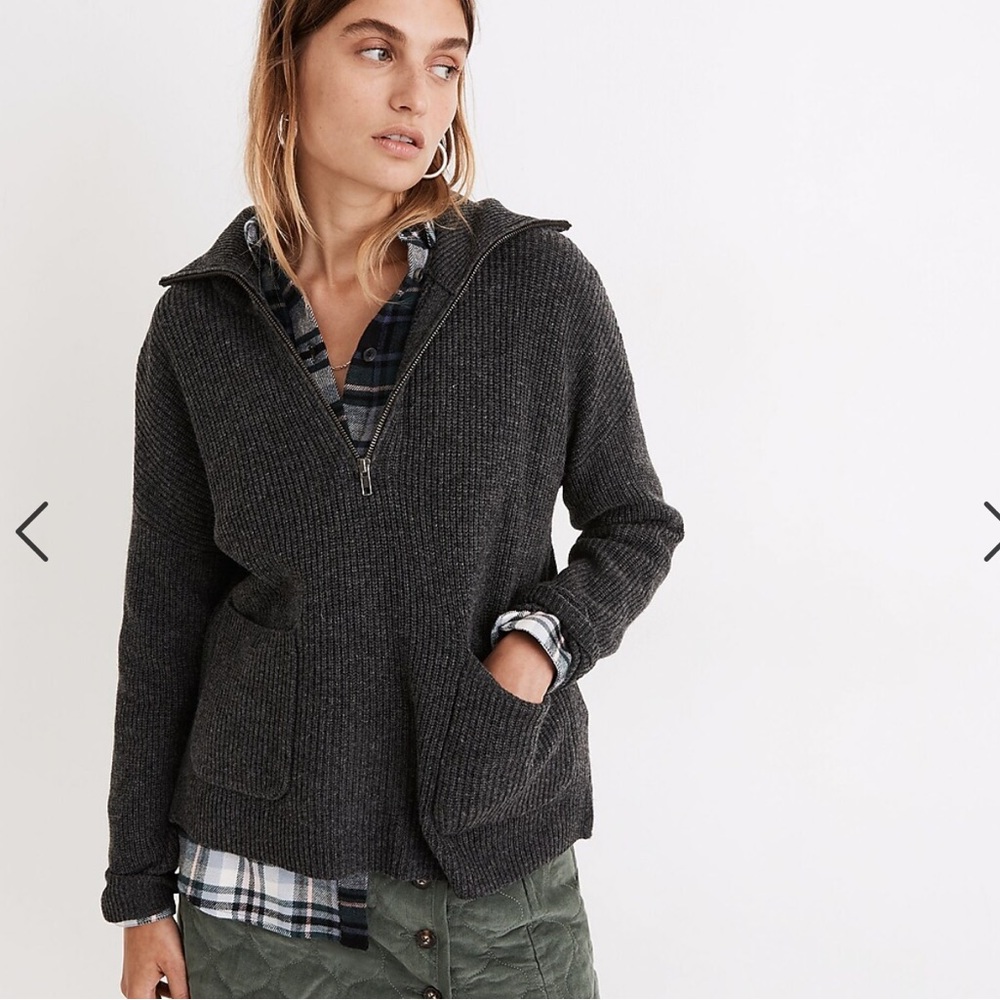 Madewell Glenbrook Half-Zip Pullover Sweater HEATHER GRAPHITE XS
